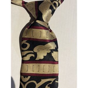 Gold Roberta Collection Mens 100% Silk Tie Made In Italy Gold/Black/Red Abstract